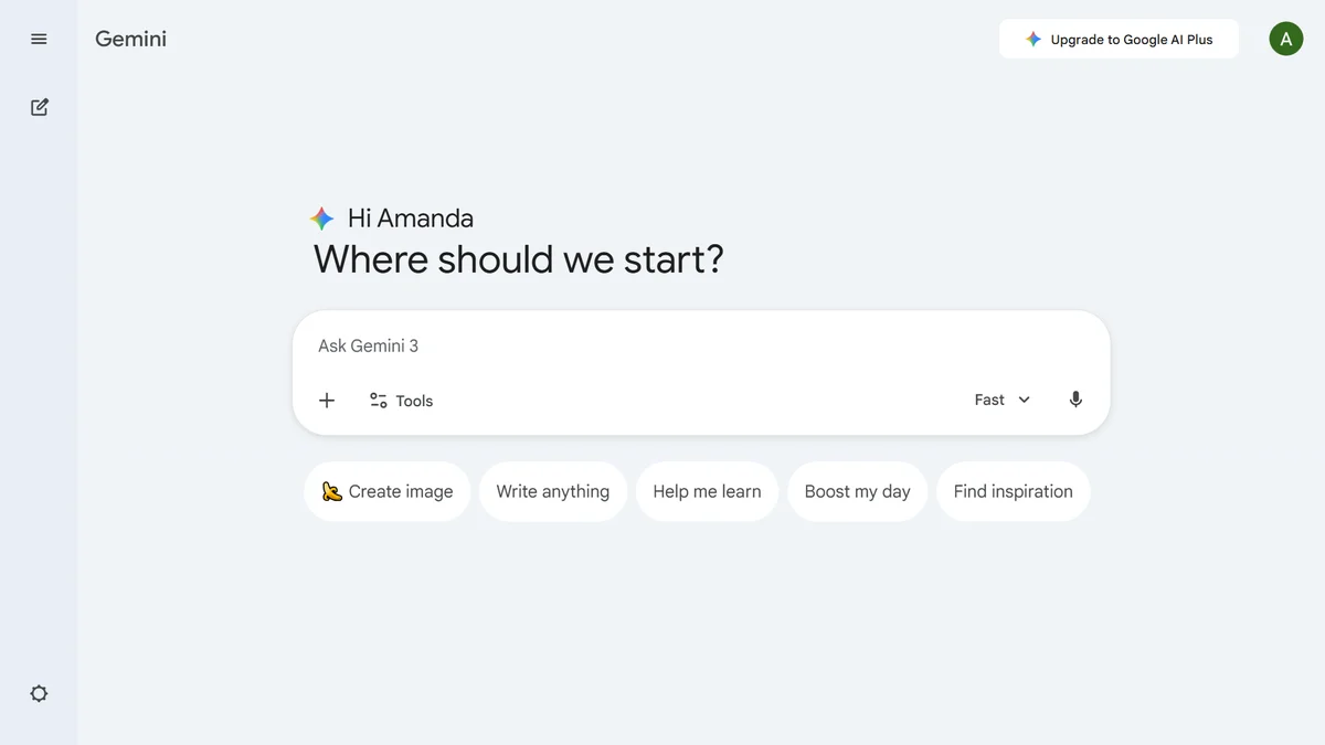 Rozhraní chatbotu Google Gemini — případ žaloby za smrt uživatele