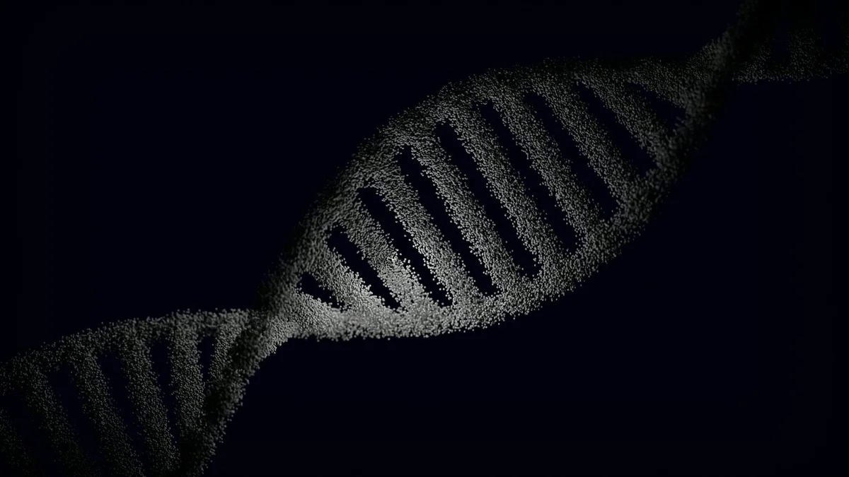 Umělecké zobrazení struktury DNA jako symbol mutace genu MTHFR