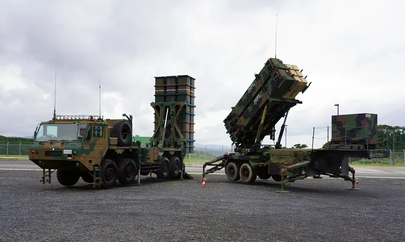 Patriot PAC-3 missile defense system launcher on military tarmac