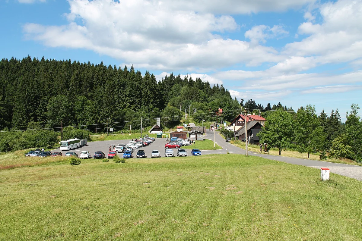 Cyklobus Bečva terminal at Bumbálka pass Beskydy mountains