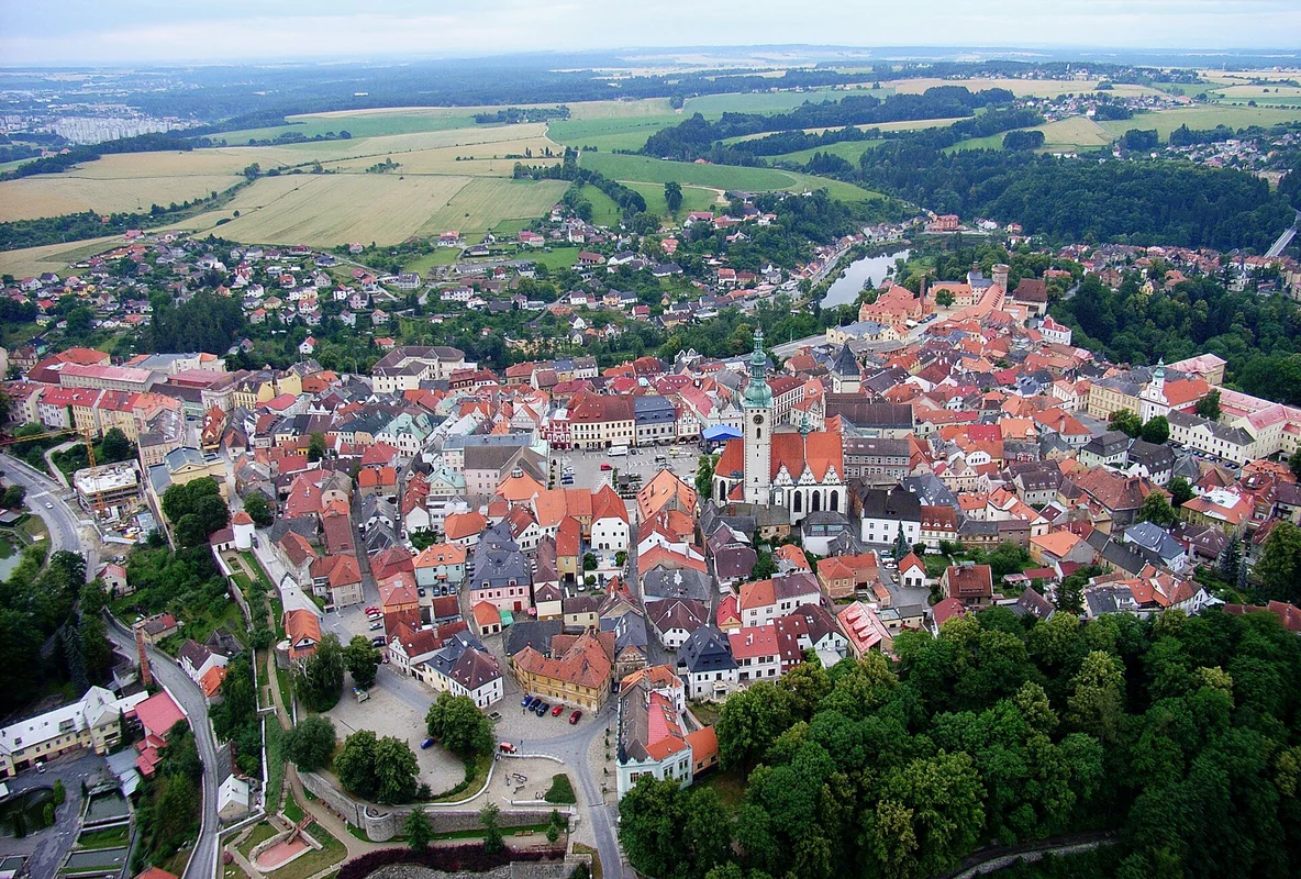 Aerial view of Tábor Czech Republic historic old town 2025