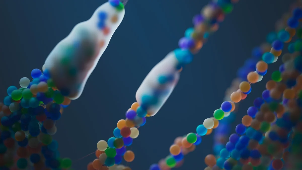 3D vizualizácia mutácie MTHFR génu na vlákne DNA