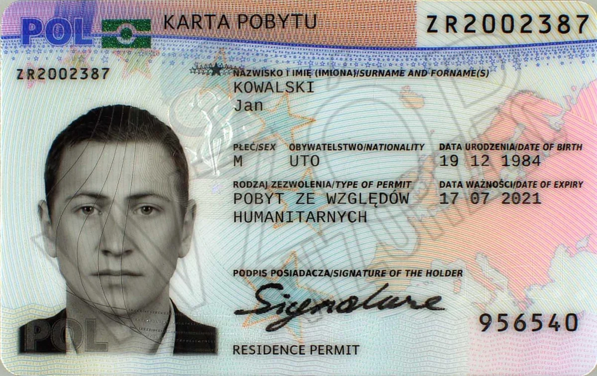 Polish karta pobytu temporary residence permit card official specimen